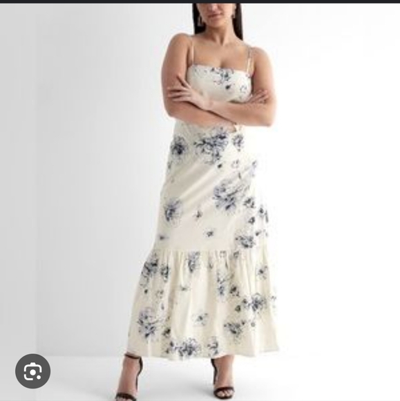 EUC LN Express Floral Square Neck Tiered Poplin Maxi Dress Size Medium #0457 - Picture 2 of 12